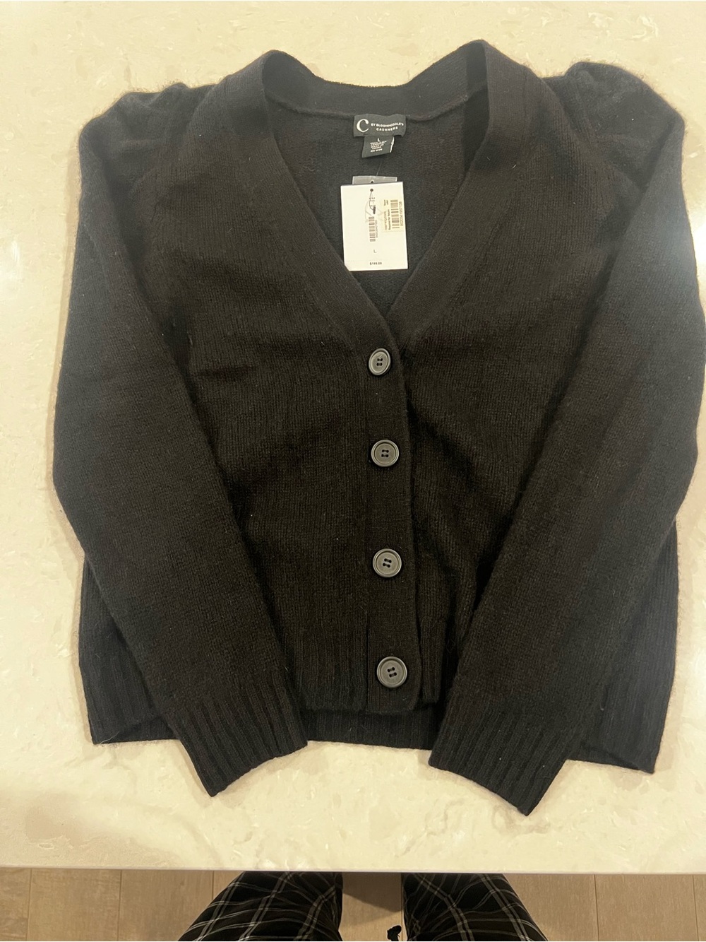 C by Bloomingdale's 100% Cashmere Black Cardigan Size L NWT